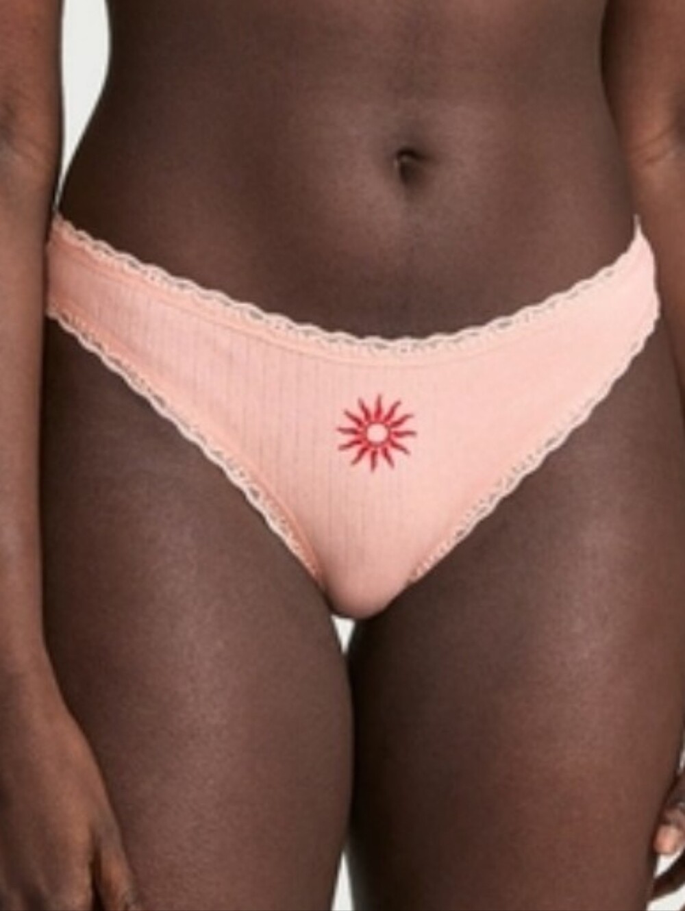 Victoria's Secret Cotton Pointelle Lace-Waist Bikini Panty LARGE PEACH SUN